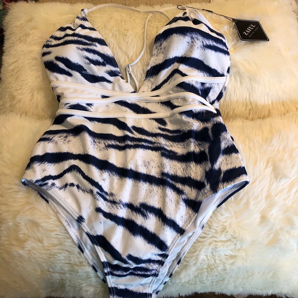 ZAFUL Zebra Print High Cut One Piece Swimsuit